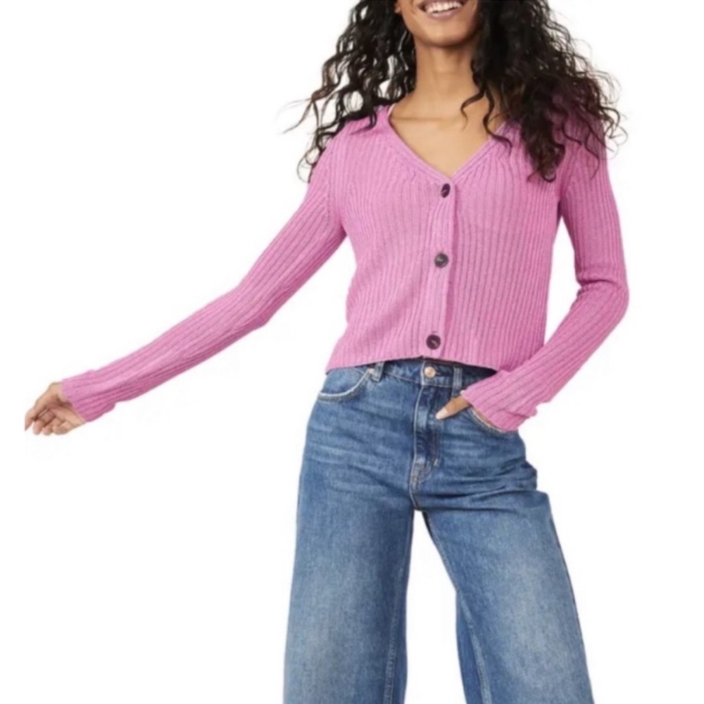 Free People Game On Cardigan Sweater In Butterfly Bush Pink Size XS